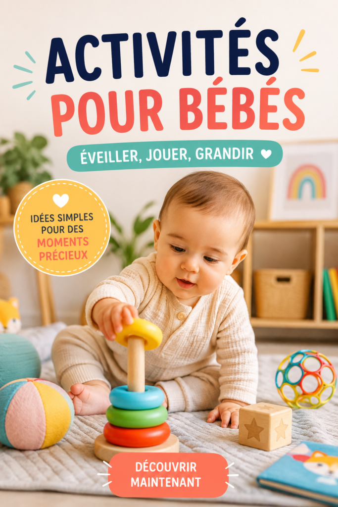 Bébé jouant avec des jouets colorés dans un environnement sécurisé.