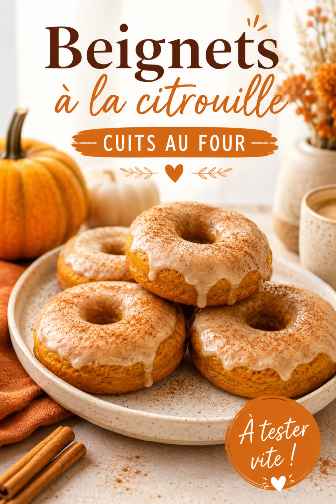 Beignets de citrouille cuits au four prêts à être dégustés, présentés sur une assiette colorée.