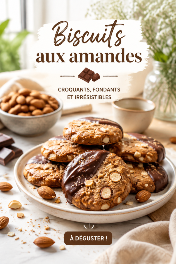 Biscuits aux amandes fraîchement cuits, servis sur une assiette colorée.