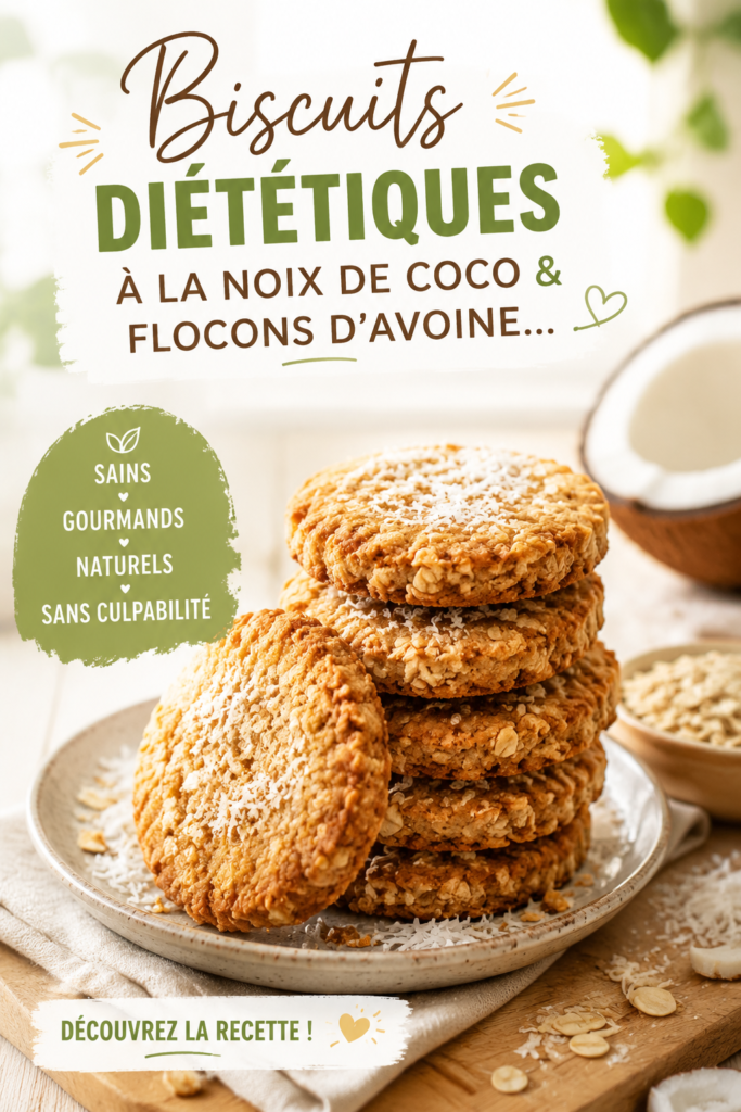 Biscuits diététiques à la noix de coco et flocons d'avoine, présentés sur une assiette blanche.