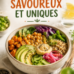 Bol gourmand coloré rempli de légumes et de protéines pour un lunchbox enfant