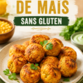 Boulettes de maïs sans gluten prêtes à être servies, accompagnées de légumes