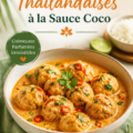 Boulettes thaïlandaises à la sauce coco-curry dans une lunchbox colorée.