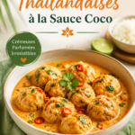 Boulettes thaïlandaises à la sauce coco-curry dans une lunchbox colorée.