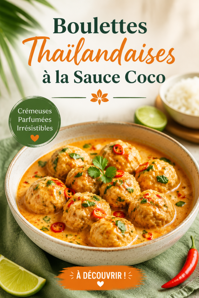 Boulettes thaïlandaises à la sauce coco-curry dans une lunchbox colorée.