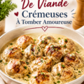 Boulettes de viande crémeuses servies dans une lunchbox colorée pour enfant.