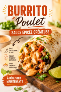 Burrito au poulet crémeux servi avec des légumes colorés