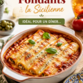 Cannelloni fondants à la sicilienne servies dans un plat en terre cuite avec du fromage gratiné.