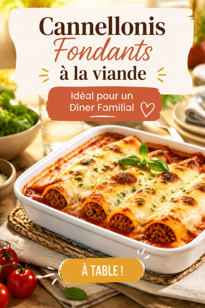 Cannellonis fondants à la viande servis dans un plat, parfaits pour un dîner familial