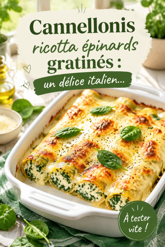 Assiette de cannellonis ricotta épinards gratinés, un plat savoureux pour les enfants