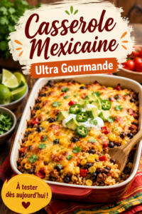 Une casserole mexicaine garnie de légumes colorés et de fromage, prête pour un déjeuner savoureux.