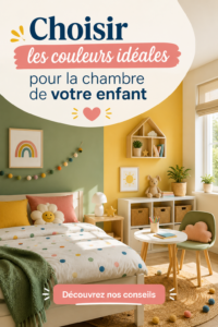 Chambre d'enfant colorée avec des teintes apaisantes et des décorations ludiques.
