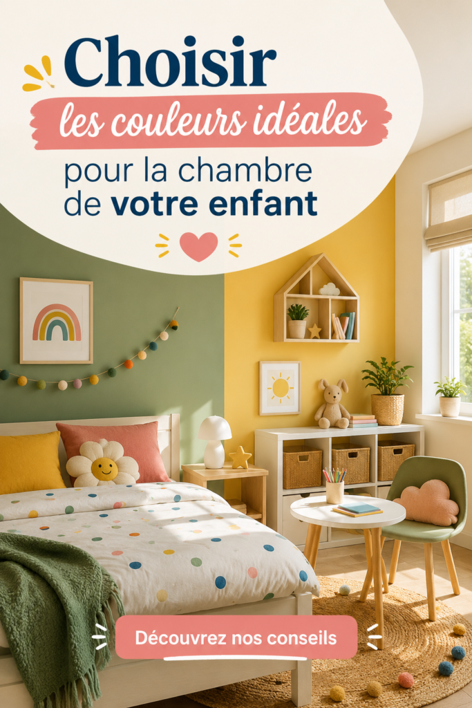Chambre d'enfant colorée avec des teintes apaisantes et des décorations ludiques.