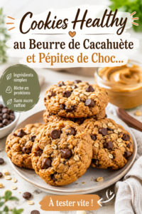 Cookies sains au beurre de cacahuète et pépites de chocolat, parfaits pour une collation gourmande.