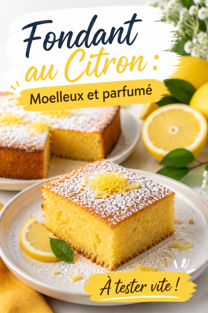 Fondant au citron mettant en avant sa texture moelleuse et parfumée, idéal pour le goûter des enfants.