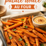 Frites de patate douce croustillantes dorées au four dans une assiette