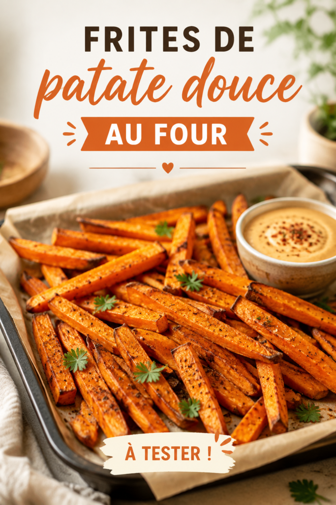 Frites de patate douce croustillantes dorées au four dans une assiette