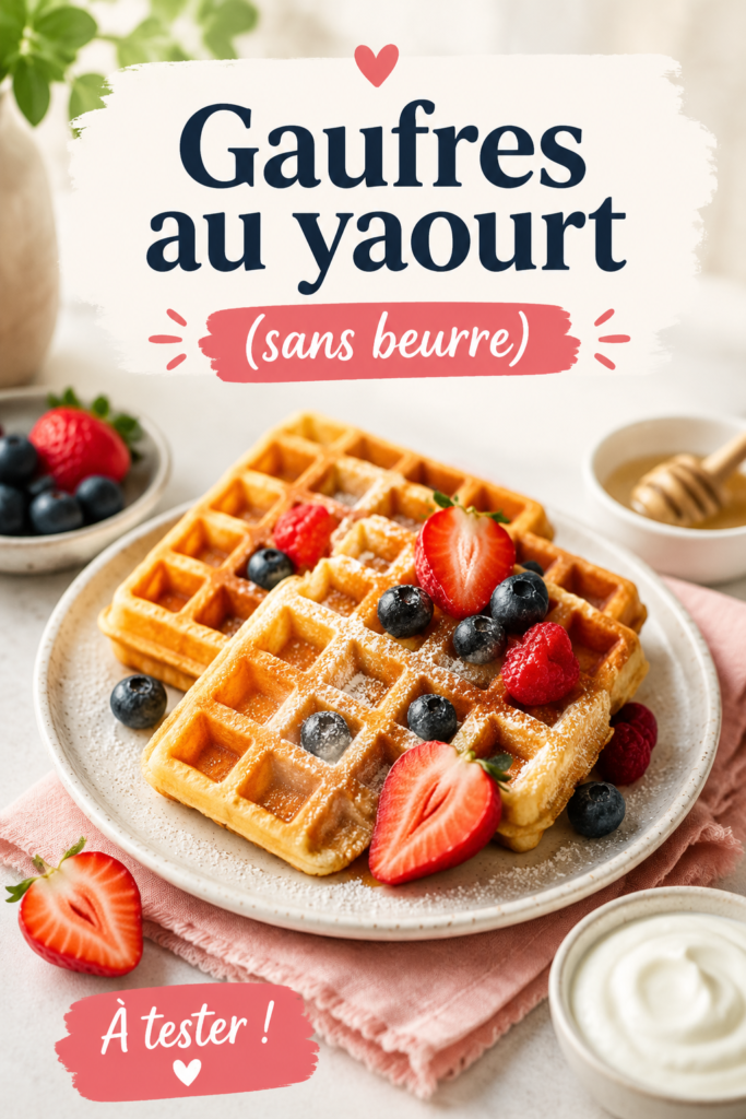 Gaufres au yaourt sans beurre sur une assiette, parfaites pour les enfants.