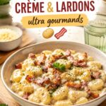 Plat de gnocchis crémeux aux lardons, parfait pour un déjeuner gourmand.