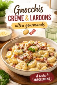 Plat de gnocchis crémeux aux lardons, parfait pour un déjeuner gourmand.