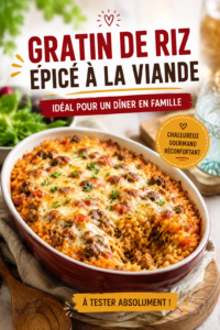Gratin de riz épicé à la viande, prêt à être servi pour un dîner familial.