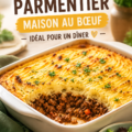 Un plat de hachis parmentier au bœuf servi dans une assiette, décoré de persil frais.