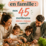 Recettes de repas familiaux colorés et gourmands sur une table