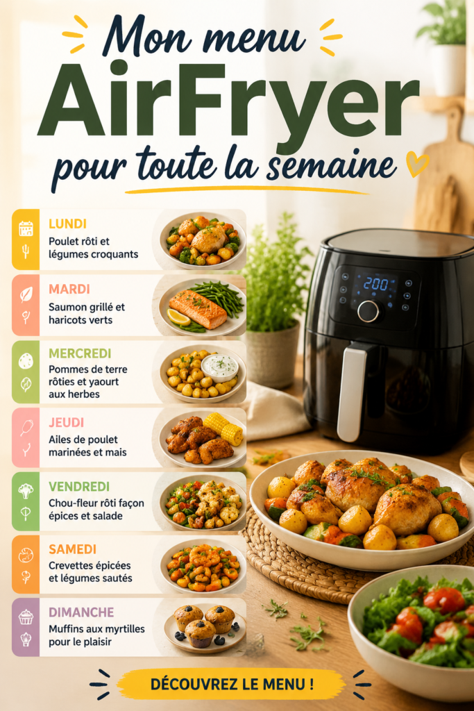 Menu hebdomadaire pour enfants avec des plats cuisinés à l'AirFryer