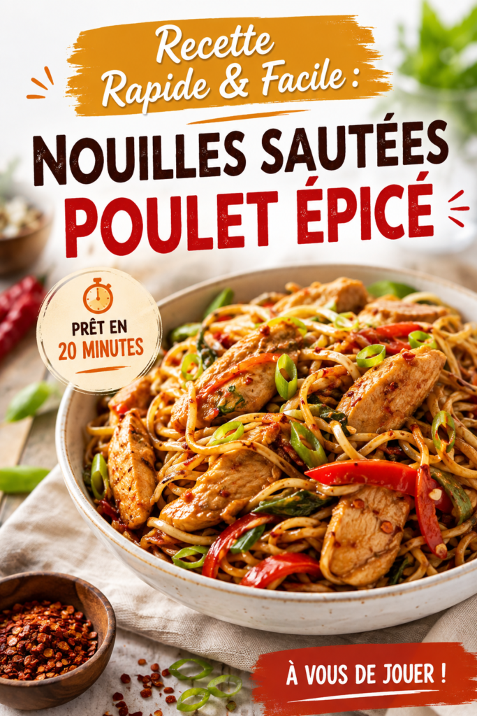 Nouilles sautées au poulet épicé, prêtes à être servies dans une lunchbox
