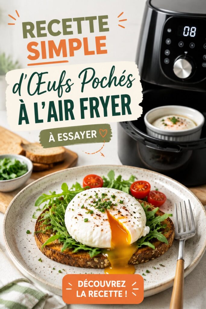 Œufs pochés réalisés à l'air fryer, présentés sur une assiette appétissante