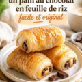 Pain au chocolat en feuille de riz découpé, savoureux et croustillant, parfait pour les enfants.