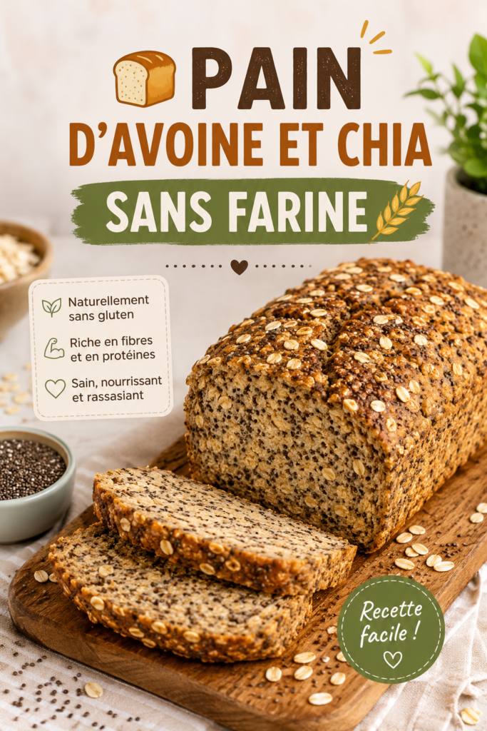 Pain d'avoine et chia sans farine présenté avec des couleurs vives