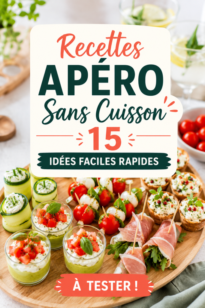 Recettes apéro sans cuisson pour enfants sur une table colorée.