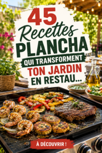 Un plat coloré de légumes et viandes cuits à la plancha pour un repas familial dans le jardin.