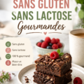 Des recettes sans gluten et sans lactose présentées dans une lunchbox pour enfants, avec des couleurs vives et des aliments variés.