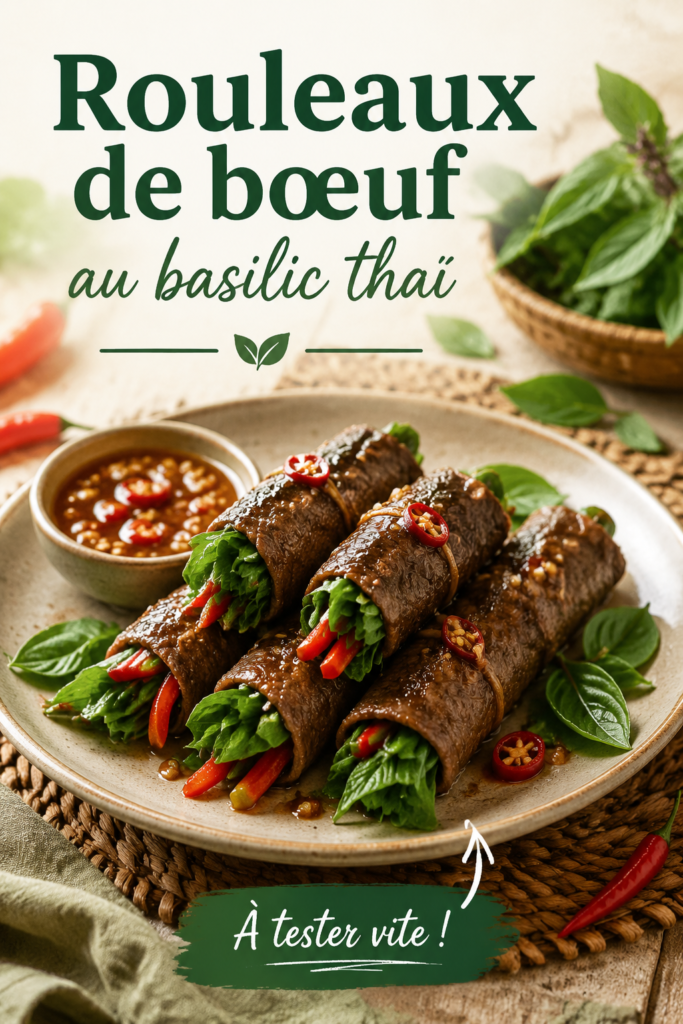 Rouleaux de bœuf au basilic thaï présentés dans une lunchbox amusante