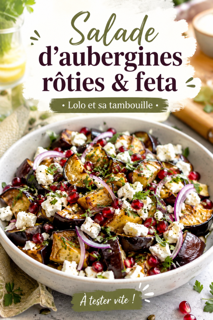 Salade colorée d'aubergines rôties à la feta dans un bol