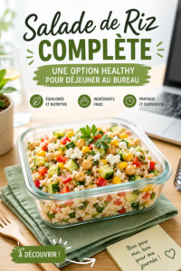 Salade de riz complète avec légumes colorés, idéale pour le bureau.
