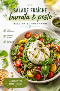 Salade fraîche avec burrata crémeuse et pesto vert