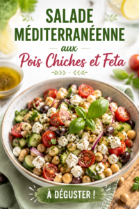Salade méditerranéenne aux pois chiches et feta présentée dans une assiette colorée, idéale pour les enfants.