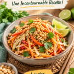 Salade thaïlandaise aux cacahuètes servie dans une bol.