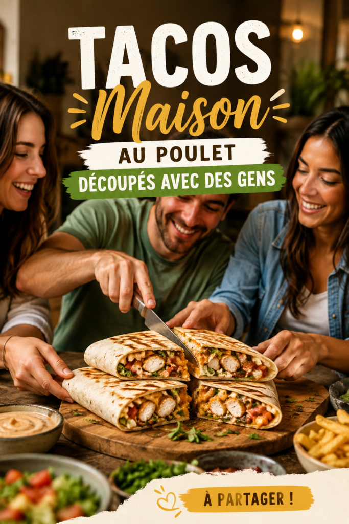 Tacos maison au poulet avec garnitures colorées dans une lunchbox enfant.