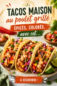 Tacos maison au poulet grillé avec garnitures colorées sur une assiette