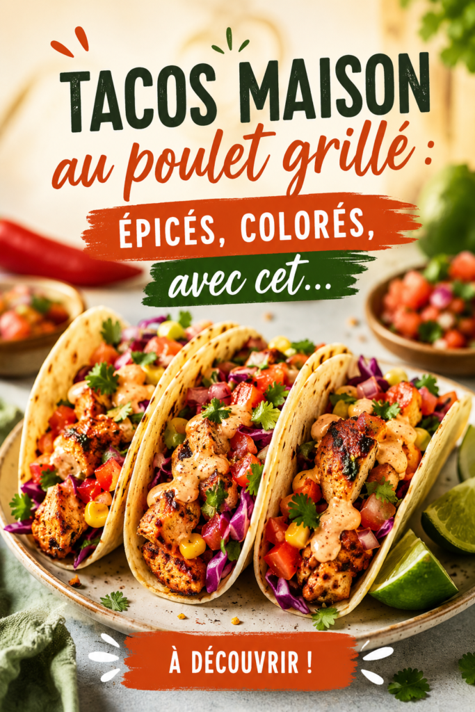 Tacos maison au poulet grillé avec garnitures colorées sur une assiette