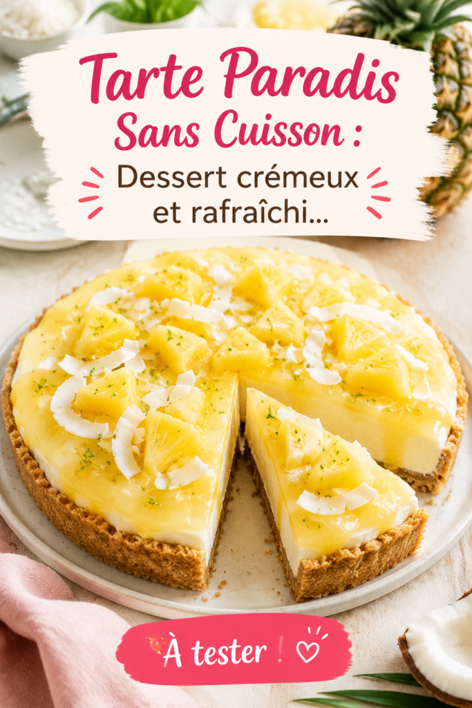 Tarte paradis sans cuisson présentée sur une table, prête à être dégustée.