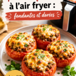 Des tomates farcies dorées préparées à l'air fryer pour un repas savoureux
