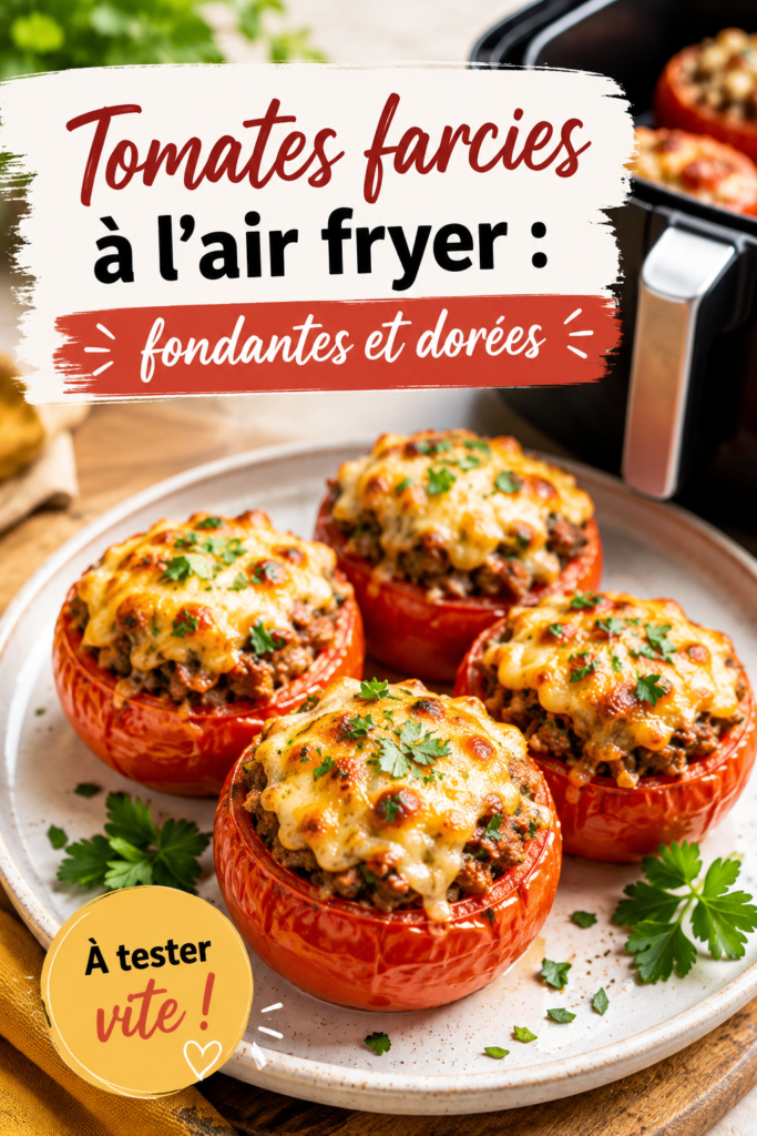 Des tomates farcies dorées préparées à l'air fryer pour un repas savoureux