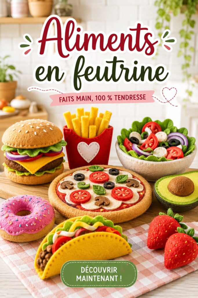 Une lunchbox colorée remplie d'aliments en feutrine pour enfants.