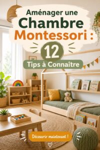 Chambre Montessori lumineuse et accueillante, avec des meubles adaptés pour enfant.