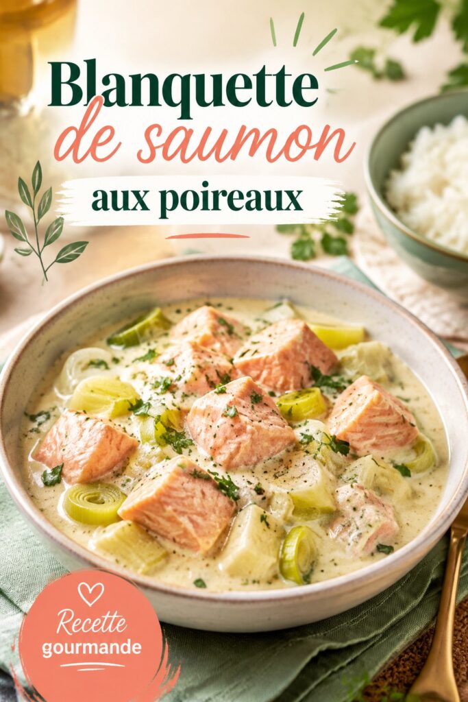 Blanquette de saumon aux poireaux dans une assiette, accompagnée de pommes de terre